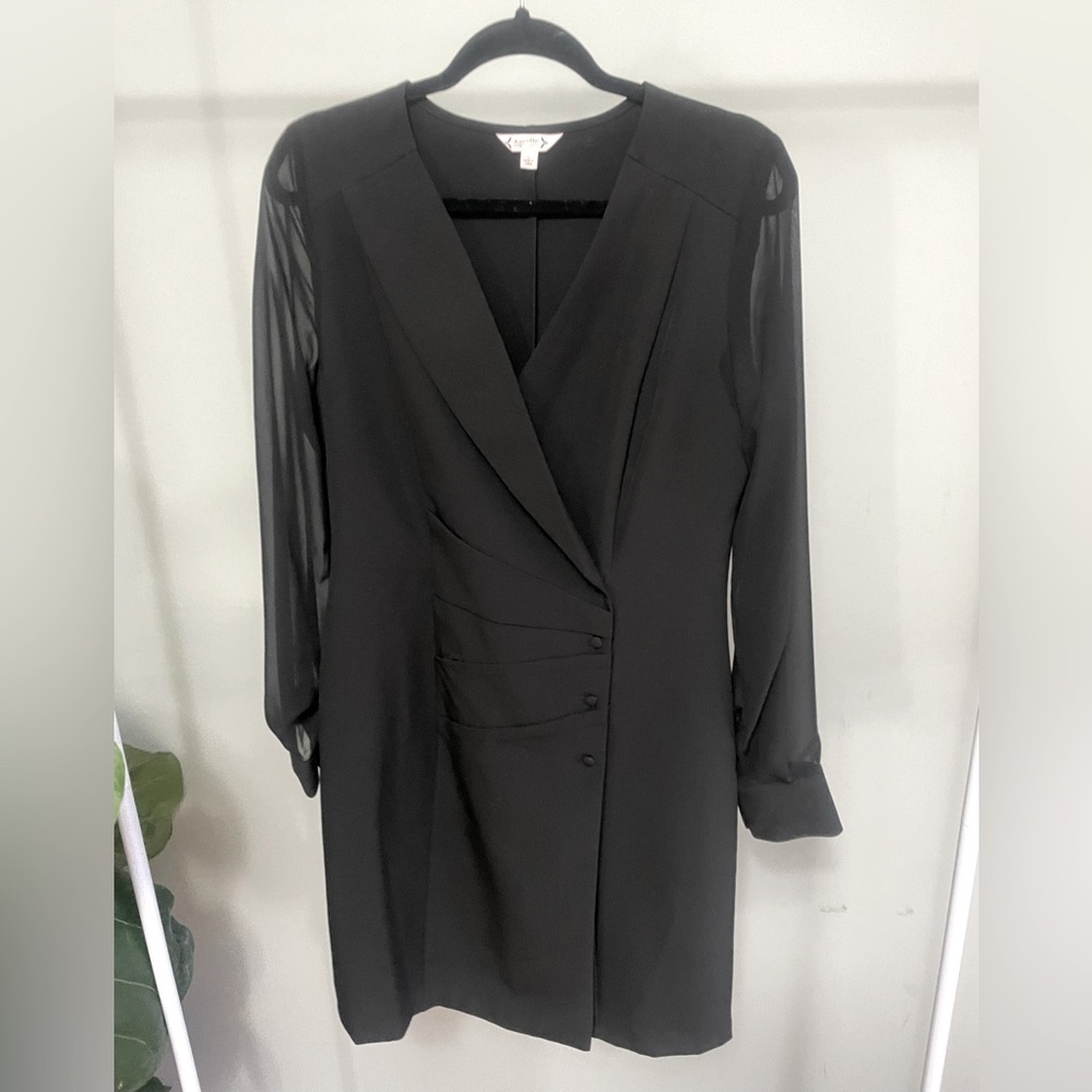 Nanette Lepore Black Blazer Wrap Dress with Sheer Sleeves Size 6